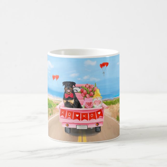 Mug Rottweiler Jour de la Saint-Valentin Camion Cœurs (Centre)