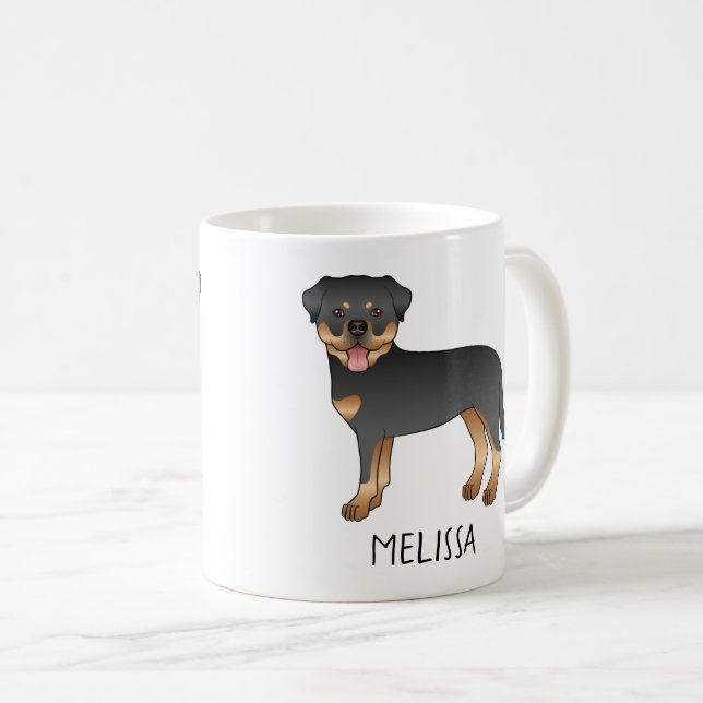 Mug Rottweiler noir et feu Chien de dessin animé migno (Devant droit)