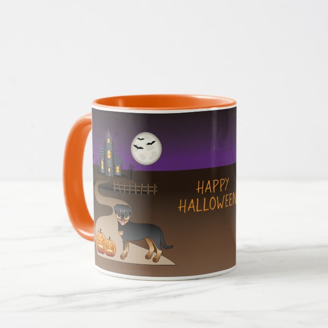 Mug Rottweiler noir et feu Halloween Maison Hantée (Devant gauche)