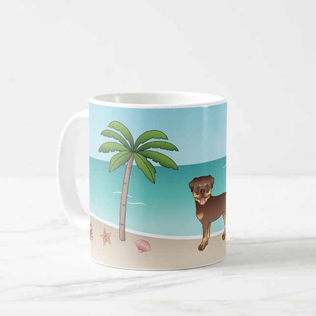Mug Rottweiler rouge et fauve sur une plage tropicale  (Devant gauche)