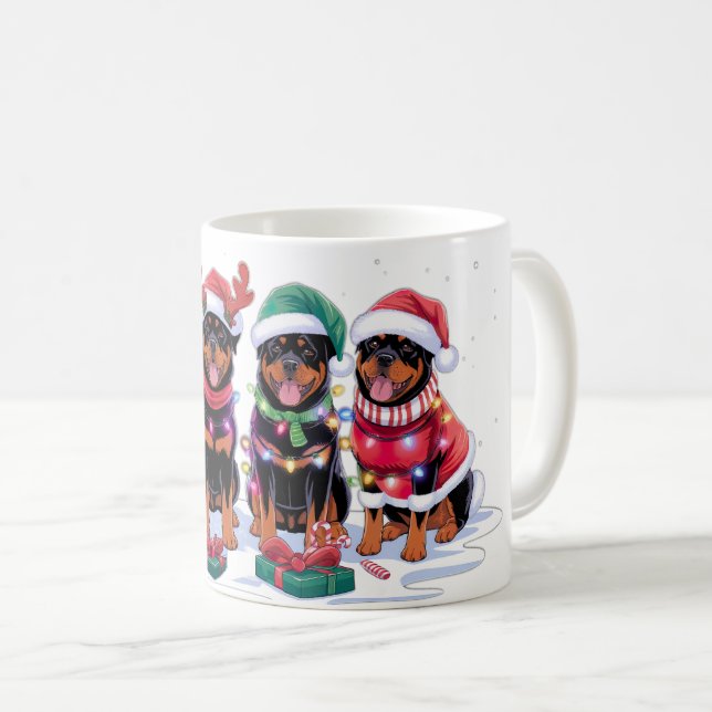 Mug Rottweiler Santa chapeau bois luth lumières de Noë (Devant droit)