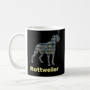 Mug Rotweiler Chien Silhouette Jaune et Grille Bleue