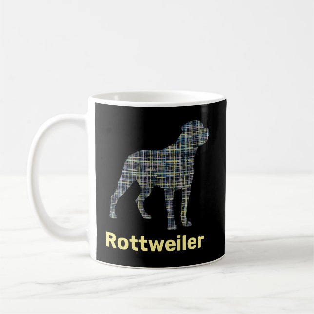Mug Rotweiler Chien Silhouette Jaune et Grille Bleue (Gauche)