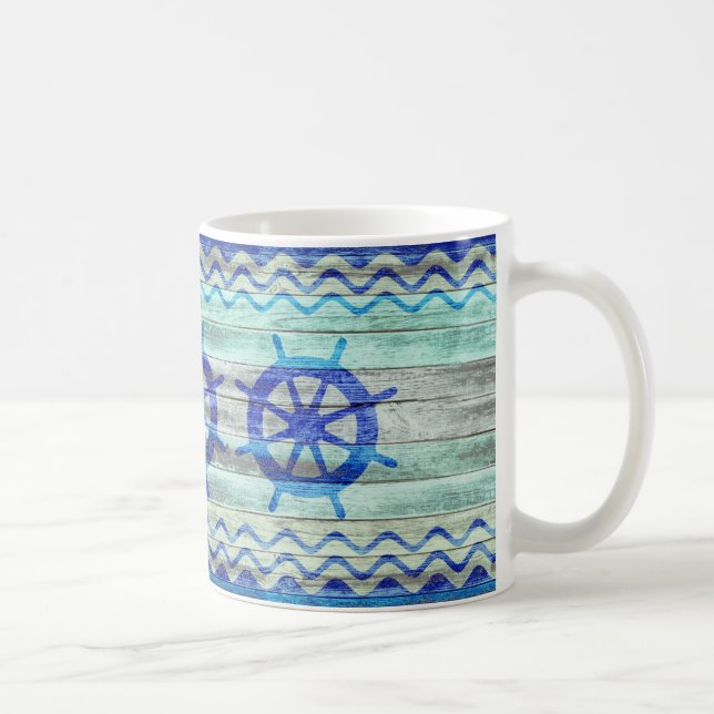 Mug Roues de navire à décors côtiers bleu de la marine (Droite)