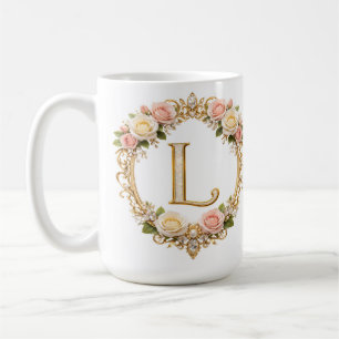 Mug Rouge à joues Or Rosé Fleurs Monogramme Lettre L M