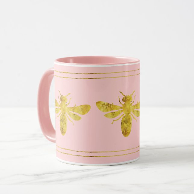 Mug Rouge à Joues Tendance Abeille Dorée Rose (Devant gauche)