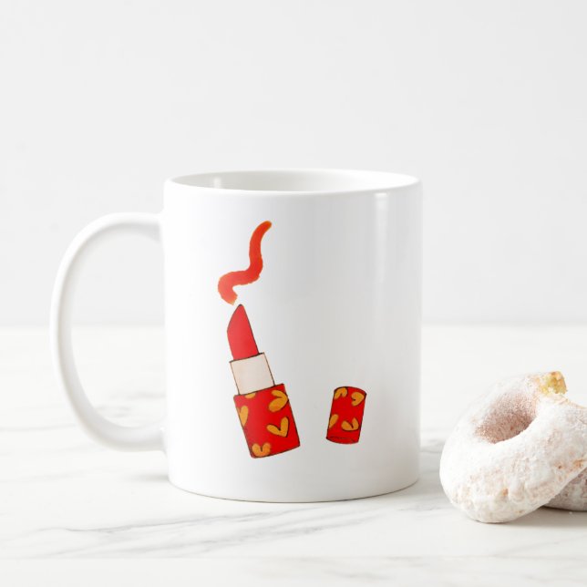 Mug Rouge à lèvres à cœur Design Pop Art (Avec donut)