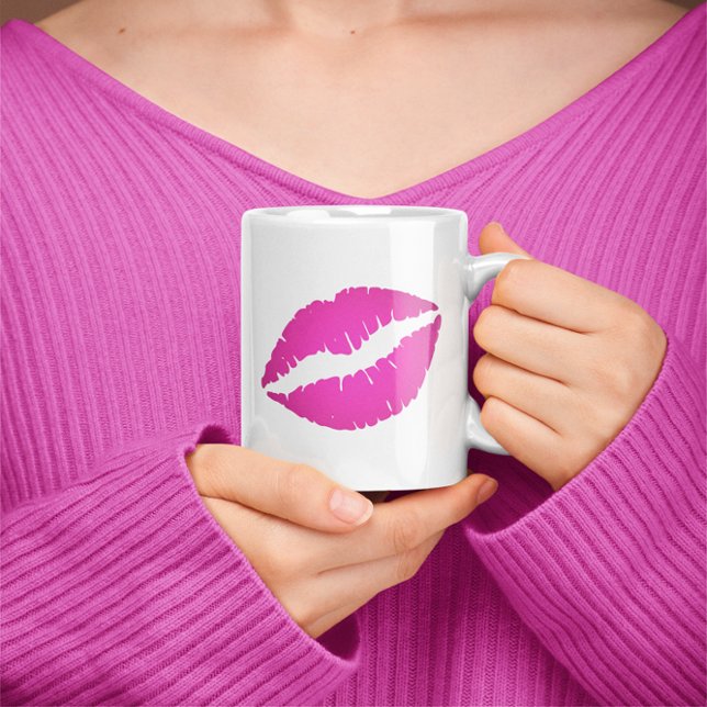 Mug Rouge à lèvres ombré rose chaud Baiser (Hot Pink Ombre Lipstick Kiss Print Coffee Mug)