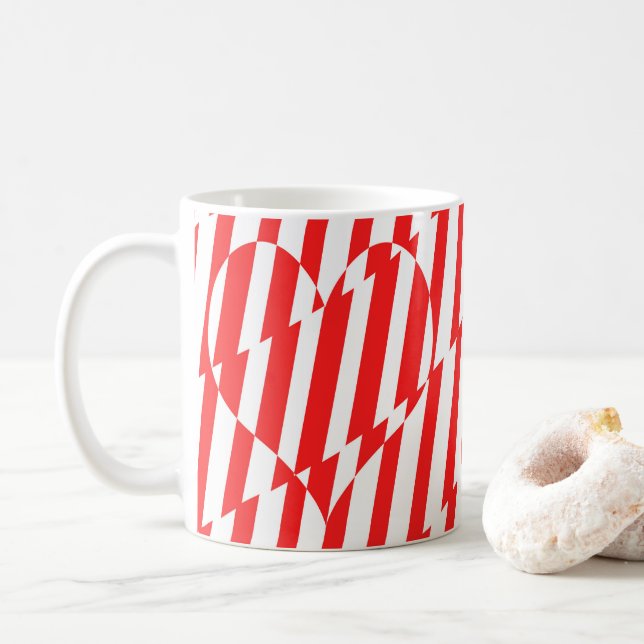 Mug Rouge Abstrait n Blancs Valentine Coeur (Avec donut)