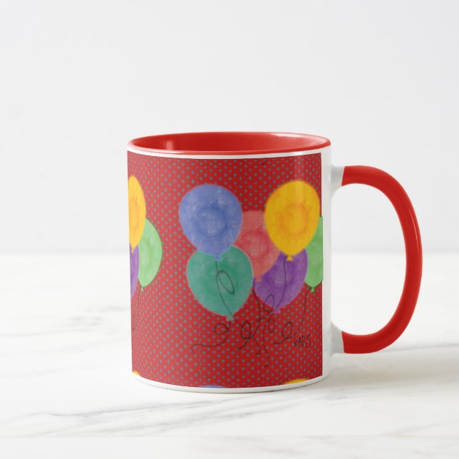 Mug Rouge avec des ballons multicouleurs (Droite)