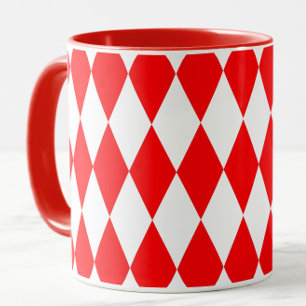 Mug Rouge blanc Arlequin Diamants Checkers Design