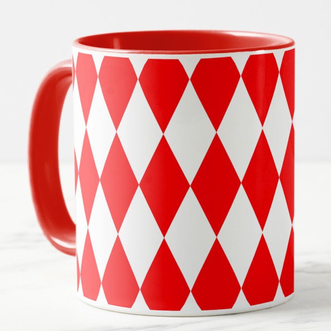 Mug Rouge blanc Arlequin Diamants Checkers Design (Créateur téléchargé)