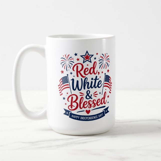 Mug Rouge, Blanc & Bénis 4 juillet Patriote  (Gauche)