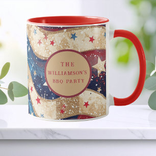Mug Rouge Blanc Bleu Bandes Dorées