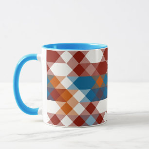 Mug rouge blanc bleu et orange géométrique
