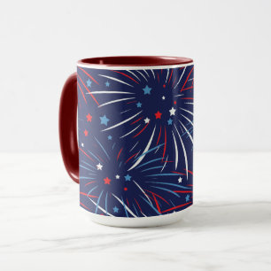 Mug Rouge Blanc Bleu Feu d'artifice Etoiles Big