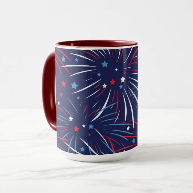 Mug Rouge Blanc Bleu Feu d'artifice Etoiles Big (Devant gauche)