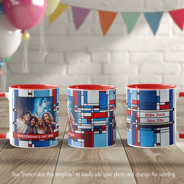 Mug Rouge Blanc Bleu Patriotique Tige Photo 019 (Créateur téléchargé)