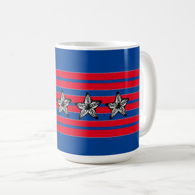 Mug Rouge Blanc Bleu Starfish n Stripes Patriotique (Devant droit)