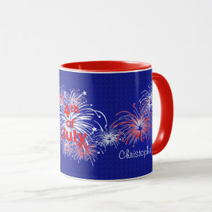 Mug Rouge, Blanc et Bleu 4 juillet feux d'artifice