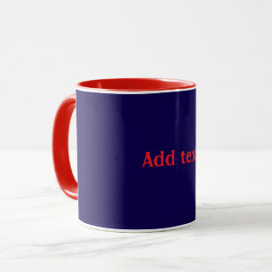 Mug Rouge, blanc et bleu avec texte rouge,
