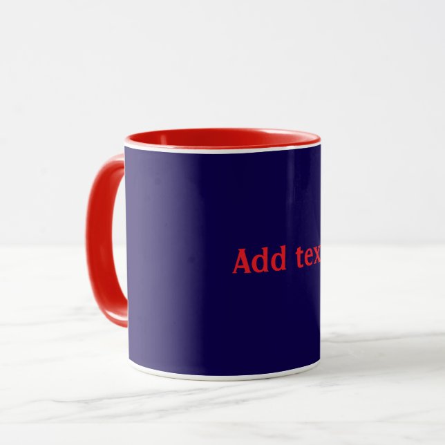 Mug Rouge, blanc et bleu avec texte rouge, (Devant gauche)