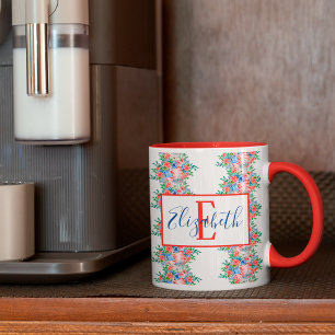 Mug Rouge Blanc Et Bleu Nom Monogramme 4 juillet