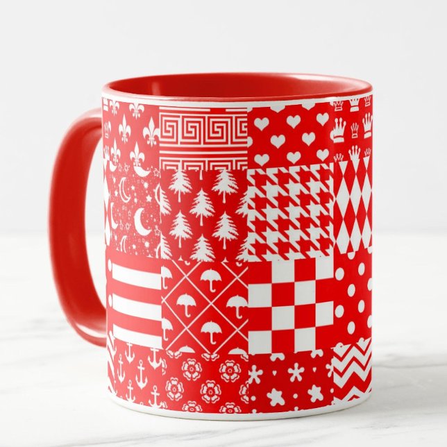 Mug Rouge blanc Mixte Motif Patchwork Design (Créateur téléchargé)