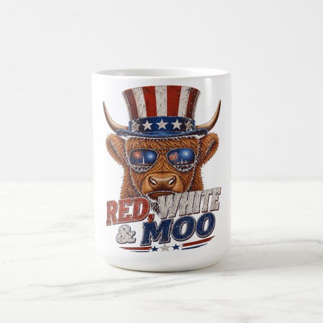 Mug Rouge Blanc & Moo Vache Highland - Drôle 4 juillet (Centre)