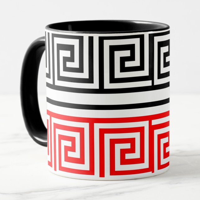 Mug Rouge Blanc noir Clé grecque Fret Motif Design (Créateur téléchargé)