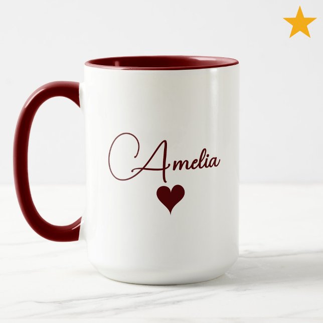 Mug Rouge Blanc Nom Personnalisé Typographie Cursive C (Créateur téléchargé)