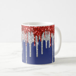 Mug Rouge Blanc Paillettes Dégoulinantes Bleu Patrioti