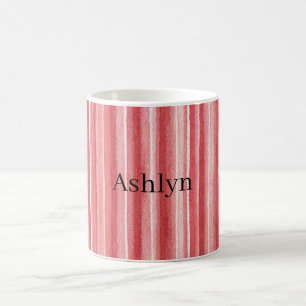 Mug Rouge Blanc Rosé Rayures Roses Saint-Valentin