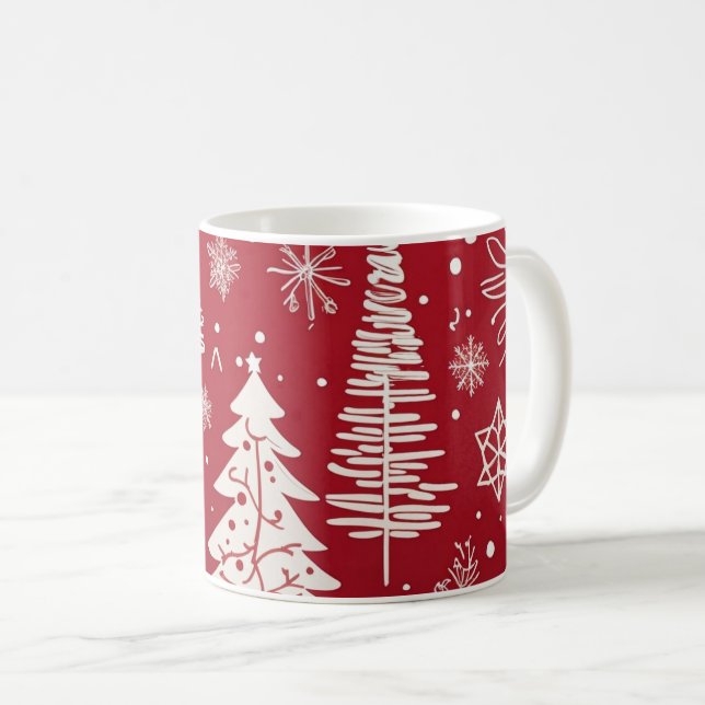 Mug Rouge blanc sapin de Noël Snowflake Motif (Devant droit)