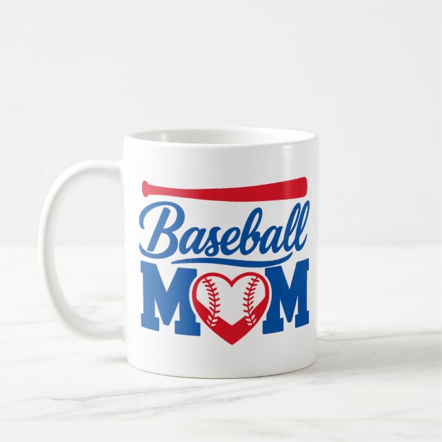 Mug Rouge Bleu Classique Baseball Maman Jour de Match (Gauche)