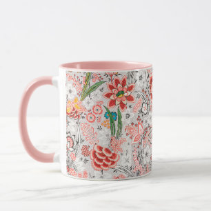 MUG ROUGE BLEU JAUNE FLEURS SAUVAGES TULIPES, FEUILLES