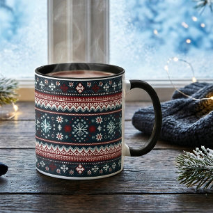 Mug Rouge Bleu moche doux flocons de neige vacances