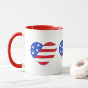 Mug Rouge Bleu Patriotique Américain Drapeau Coeur USA