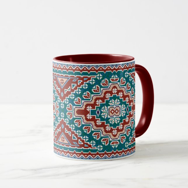 Mug Rouge Bleu Turquoise Amérindiens Navajo (Devant droit)