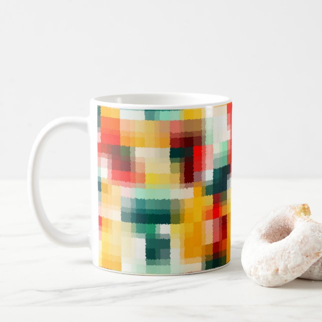 Mug Rouge bleu vert jaune blanc Motif Abstrait (Avec donut)