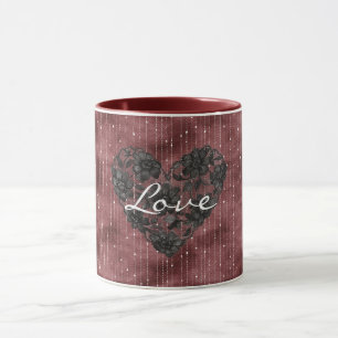 Mug Rouge Bourgogne Rayures Fausse Dentelle Florale Co