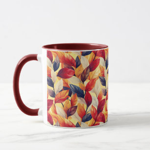 Mug Rouge Brown Bleu Rouge élégant Feuilles automnales