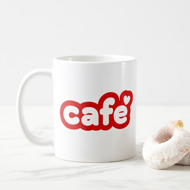 Mug rouge "Café" avec Coeur Détails (Avec donut)