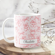 Rouge Cerise Rose Nœud Coquette Nom Personnalisé