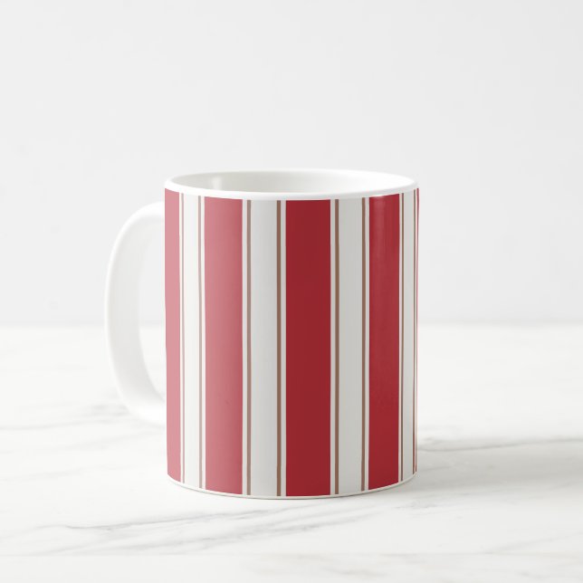 Mug Rouge Classique, Blanc et Rayures de Souris Mocha (Devant gauche)