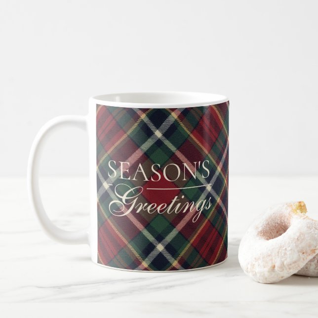 Mug Rouge Classique Motif à Carreaux Bleu Foncé Vert D (Avec donut)