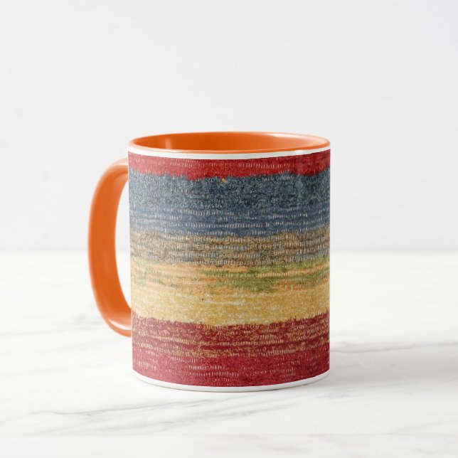 Mug Rouge coloré, Jaune, Bleu Tissé Grilles Design (Devant gauche)