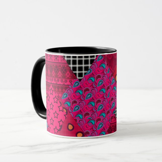 Mug Rouge  Cramoisi  Patchwork coloré   (Devant gauche)