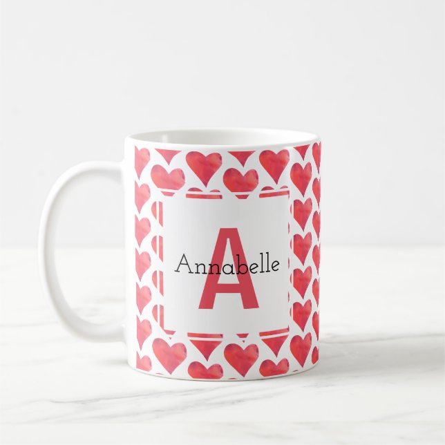 Mug Rouge de monogramme personnalisé par motif de (Gauche)