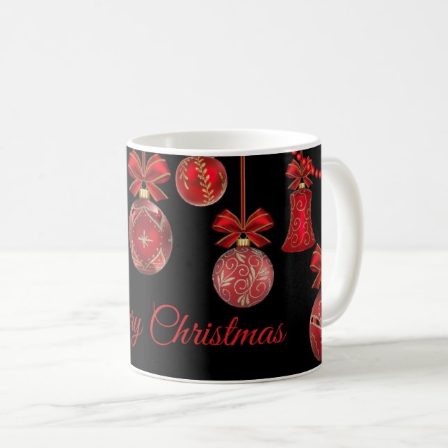 Mug Rouge doré Ornements de Noël Noir (Devant droit)